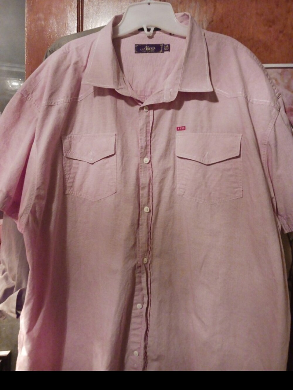 Akoo. Men’s Short-Sleeve Button-Up Shirt - Light Pink Red 5x New Fits Like 3x